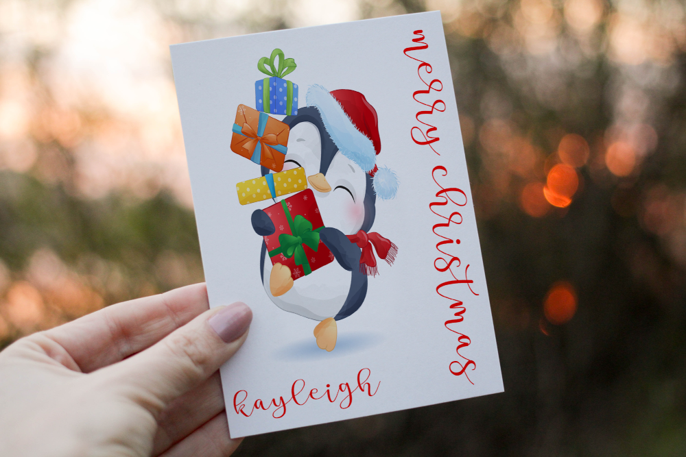 Penguin Christmas Card, Penguin Personalised Christmas Card - Click Image to Close